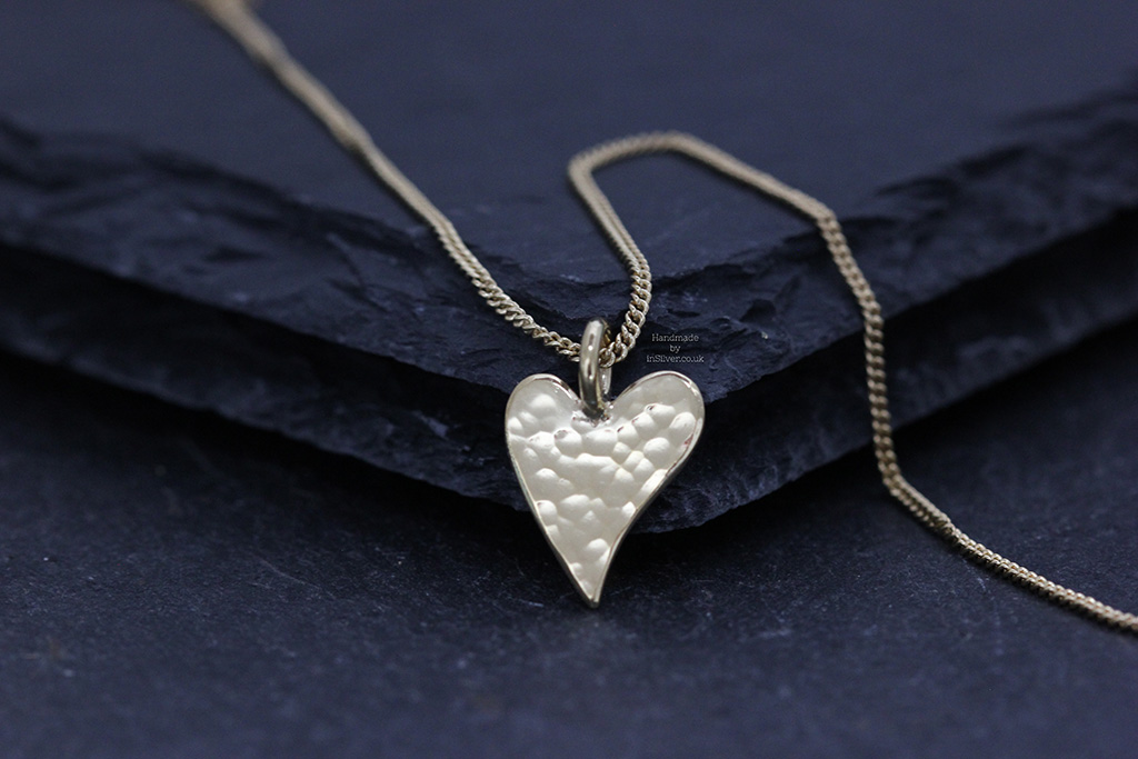 Glitter Hammered Squishy Heart Pendant Gold Vermeil