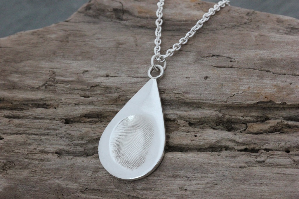 Silver Dewdrop fingerprint pendant silver finish