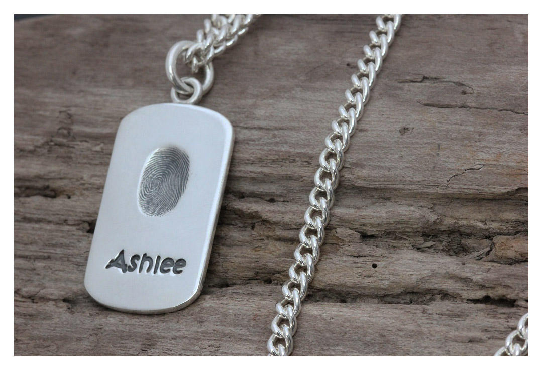 Silver personalised fingerprint Dogtag necklace