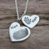 Silver handprint and fingerprint personalised duo pendant