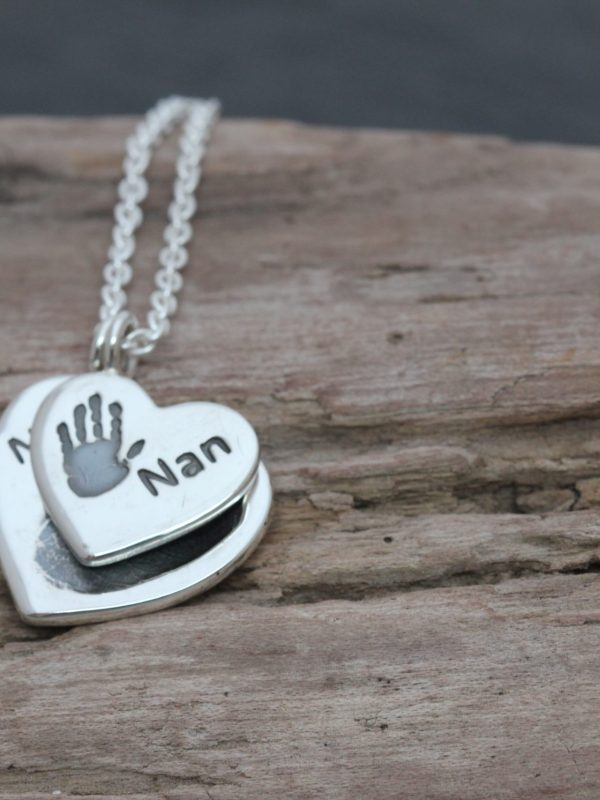Handprint and fingerprint duo pendant