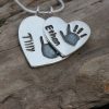Silver personalised Handprint Heart duo pendant medium and large