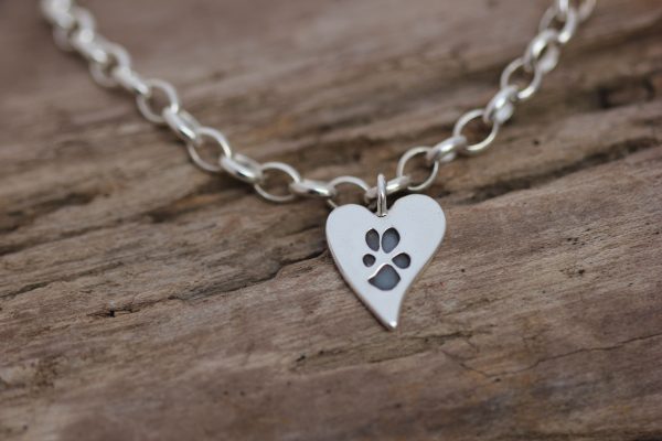 Sterling silver Squishy heart personalised paw print charm bracelet