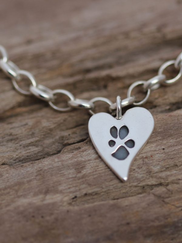 Sterling silver Squishy heart personalised paw print charm bracelet
