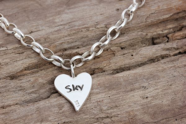 Sterling silver Squishy heart personalised paw print charm bracelet back