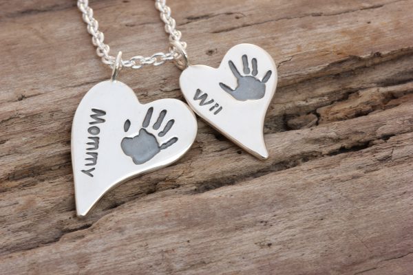 Silver Squishy heart handprint duo pendant separate