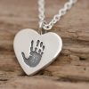 Memorial plain handprint heart crop Silver personalised handprint heart necklace