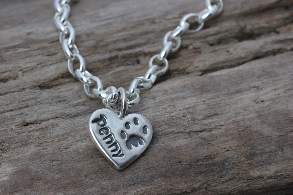 Sterling silver heart paw print charm bracelet