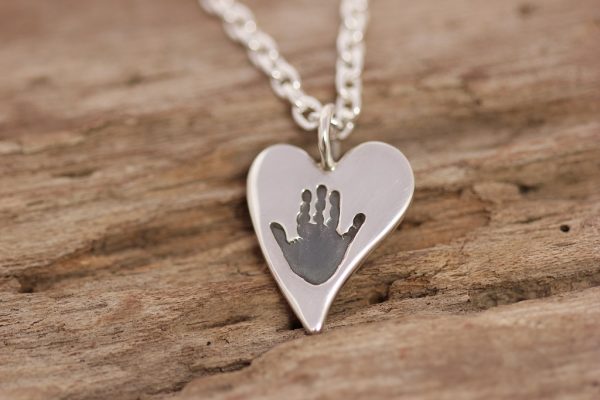 Small squishy Silver Squishy Heart handprint pendant