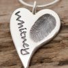 Squishy Silver Squishy heart personalised fingerprint pendant close up