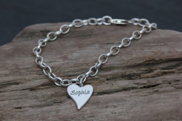 Sterling silver Squishy heart personalised charm bracelet