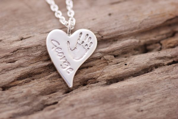 Squishy handprint silver Silver Squishy Heart personalised handprint pendant silver finish
