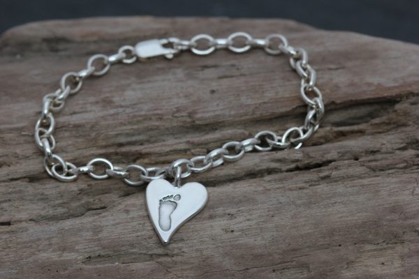 Personalised footprint Squishy heart charm bracelet