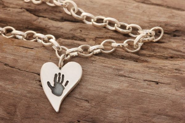 Sterling silver handprint Squishy heart bracelet