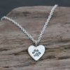 Silver personalised paw print heart pendant