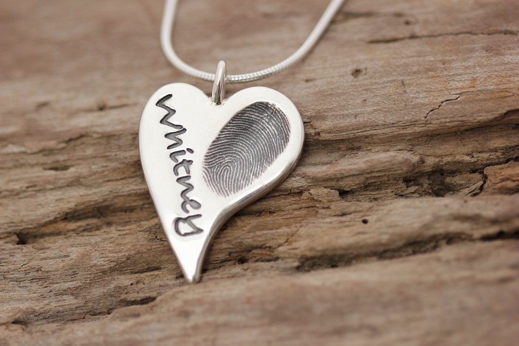 Silver Squishy heart personalised fingerprint pendant