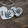 Silver personalised Handprint Heart duo pendant medium and large