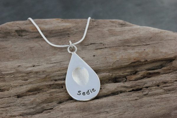 Silver Dewdrop fingerprint pendant personalised