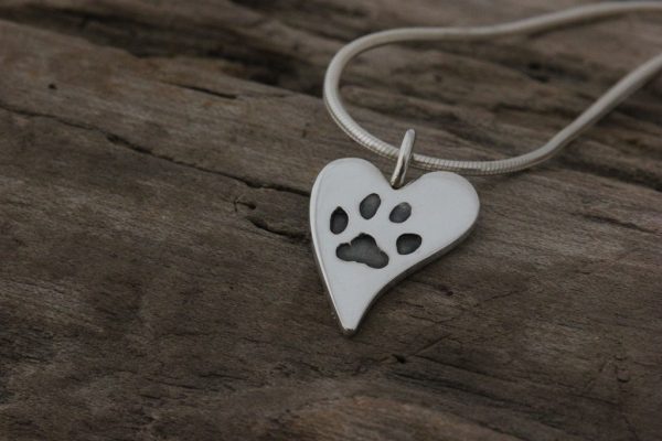 Silver Squishy heart personalised paw print pendant