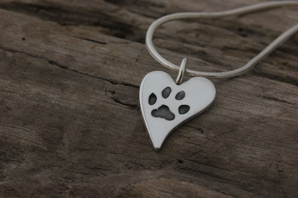 Silver Squishy heart personalised paw print pendant