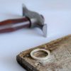 Square wire ring, line hammered texture, workshop