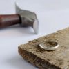 Traditional D-shape ring, line hammered band